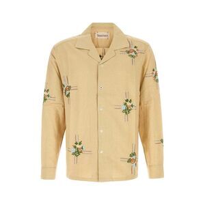 Baziszt Men Beige Silk Cabin Shirt
